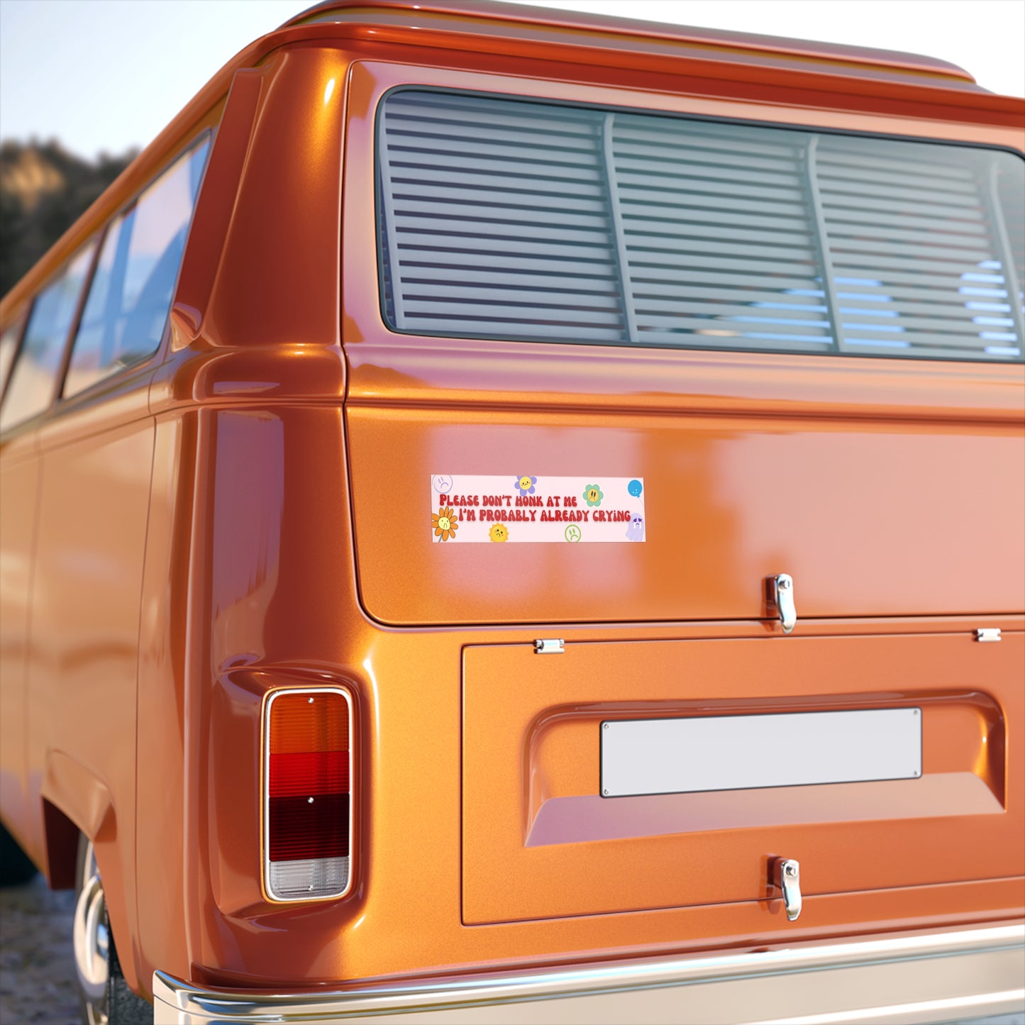 Funny Bumper Stickers - 'Please Don't Honk At Me, I'm Probably Already Crying' - Quirky Car Decor for Emotionally Expressive Drivers